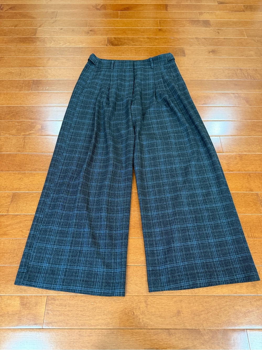 Maeve Gray Brown Plaid Wide Leg High Rise Pleated Trousers Pants Sz. M - Picture 2 of 6
